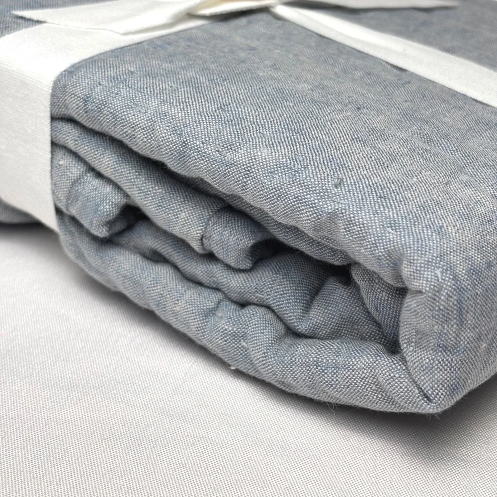Pottery Barn Belgian Flax Linen Hand-Stitched Euro Sham Chambray Blue 26x26 NEW